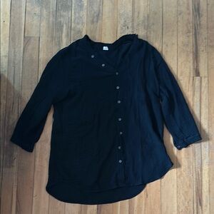 Asymmetrical Black Button-Up Top XL NWOT!